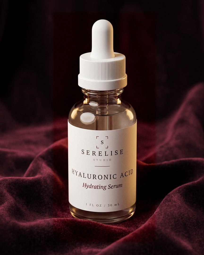 Serelise Hyaluronic Acid Serum on burgundy velvet