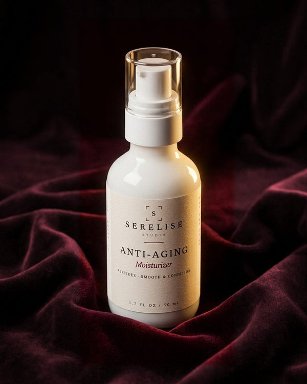 Serelise Anti-Aging Moisturizer on burgundy velvet
